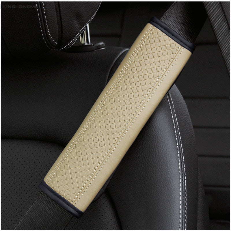 Fiber Leather Embossed Car Seat Belt Shoulder Guard Protective Cover - Seat Belt Guard