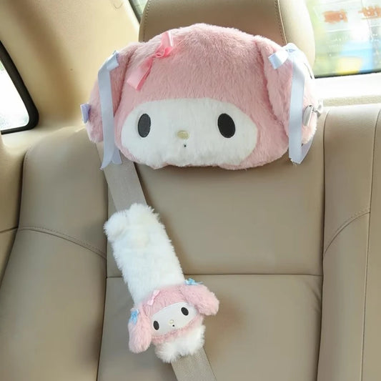 Kawaii Car Seat Headrest Seat Belt Cover Kawaii Soft Comfortable Back Cushion Pillow - Seat Belt Guard