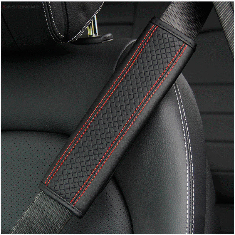 Fiber Leather Embossed Car Seat Belt Shoulder Guard Protective Cover - Seat Belt Guard
